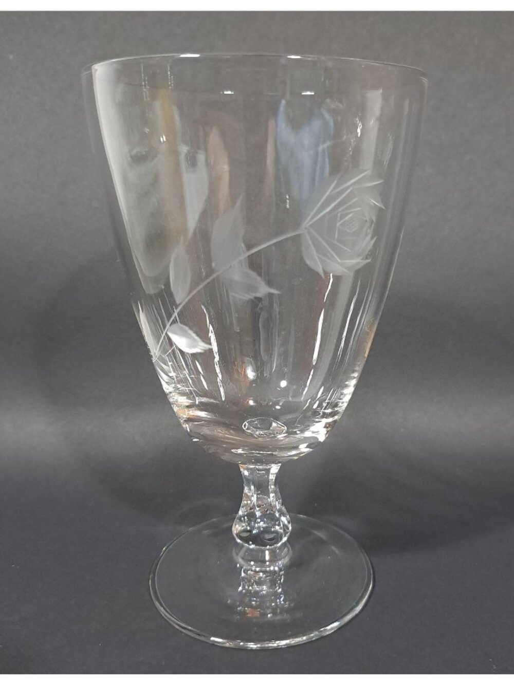 Romance Rose by Fine Arts Rose Floral Etched Stemmed Water Goblet Glass Iced Tea